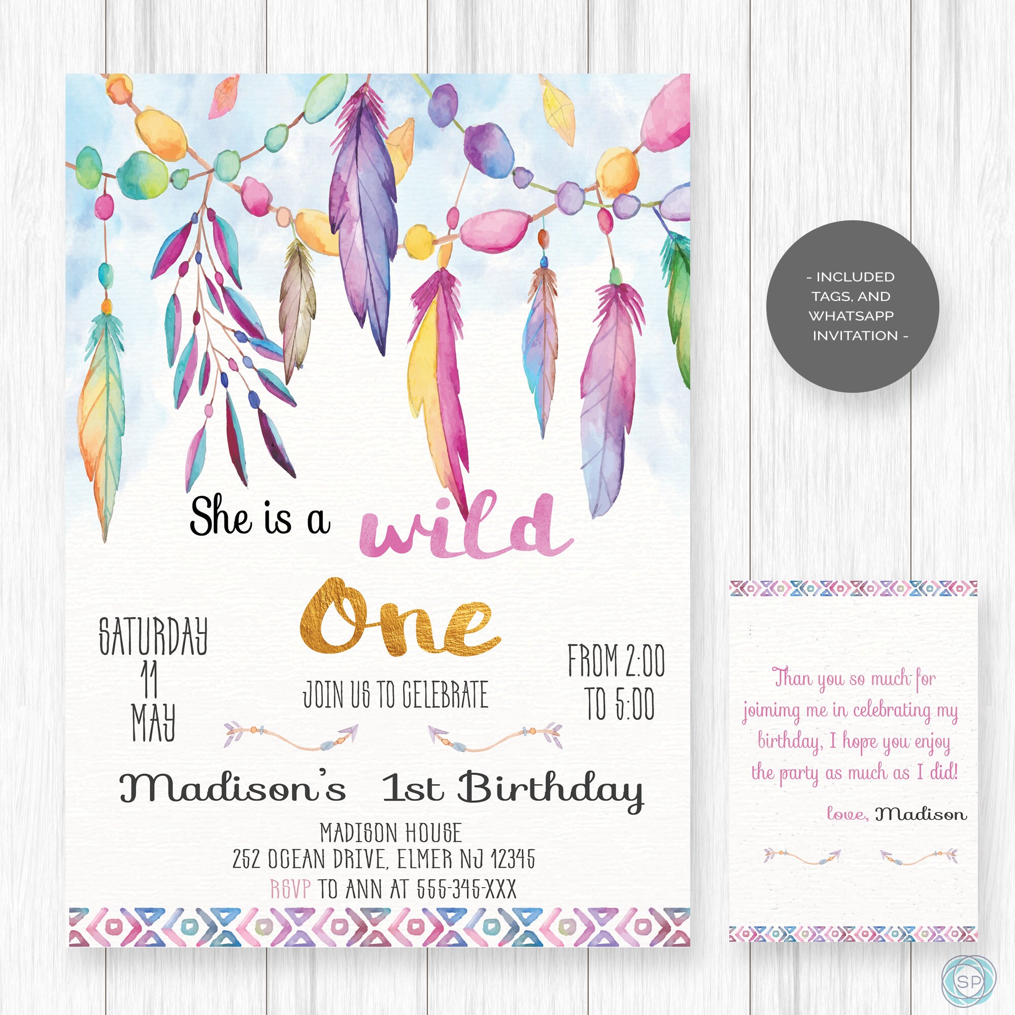 Personalized Invitation First Birthday Wild One Digital Download Tribal Birthday Invite Twin Birthday