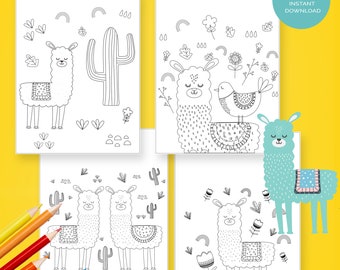 Llama coloring pages, cute llama INSTANT DOWNLOAD, Birthday Activity,  Whole Llama Fun -GC97