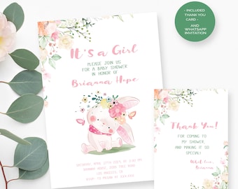 Floral Baby Shower Invitation Girl: Bunny Garden Theme (Digital)