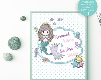 Letrero de fiesta de cumpleaños de sirena: Decoración submarina (Descarga instantánea)