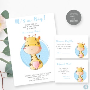 Giraffe Baby Shower Einladung, Baby Shower Boy, Safari Baby Party, Jungle Invite -BS56