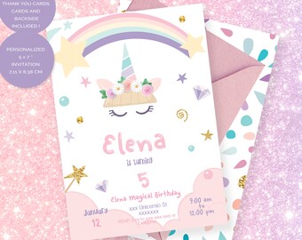 Rainbow Unicorn Birthday Invitation: Personalized Party Invite (PDF)
