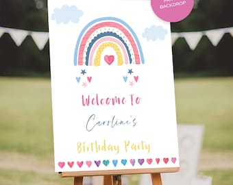 Letrero de bienvenida de cumpleaños arcoíris: Decoración bohemia para fiestas (JPEG, PDF)