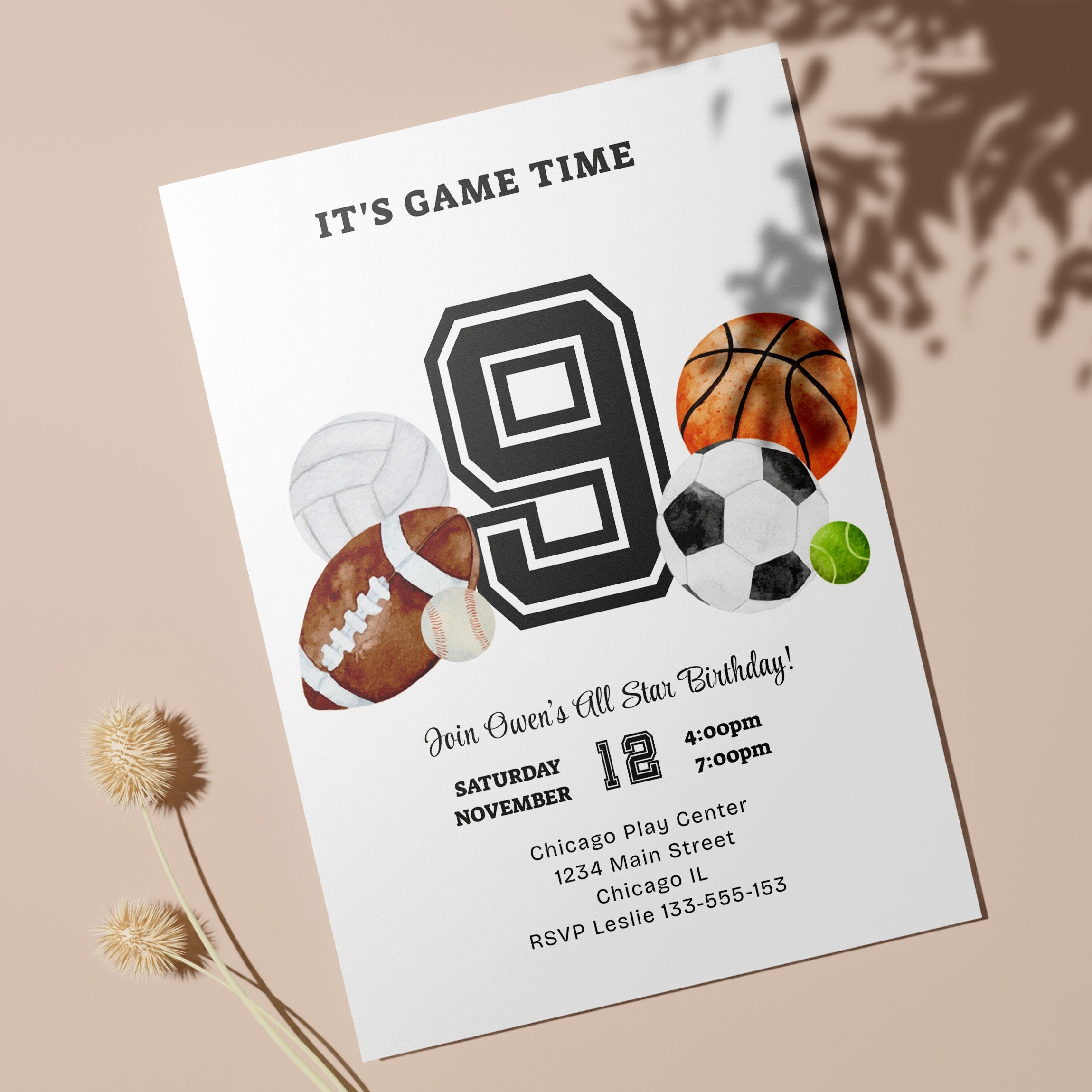 Editable Sports Party Invite Birthday Template Invitation All Sports Celebration - BP195