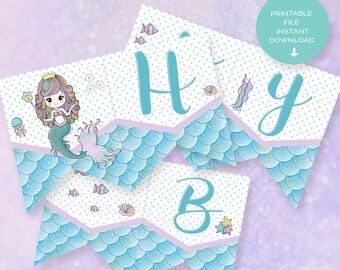 Mermaid Happy Birthday Banner: Under the Sea Party Decor (Instant Download)