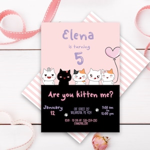 Cat Birthday Invitation for Girl, Happy Birthday Card with Cats - BP140