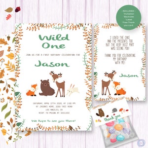 Woodland Animals Birthday Invitation: Fox, Bear, Deer (PDF, JPG)