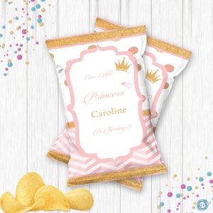 Princess Birthday Chip Bag: Pink Party Decoration (Digital Printable)