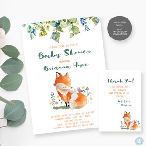 Invitación de la ducha del bebé del zorro, ducha del bebé del bosque - BS54