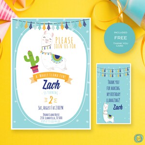 Llama Birthday Invitation: Boy Cactus Party (PDF & JPG)