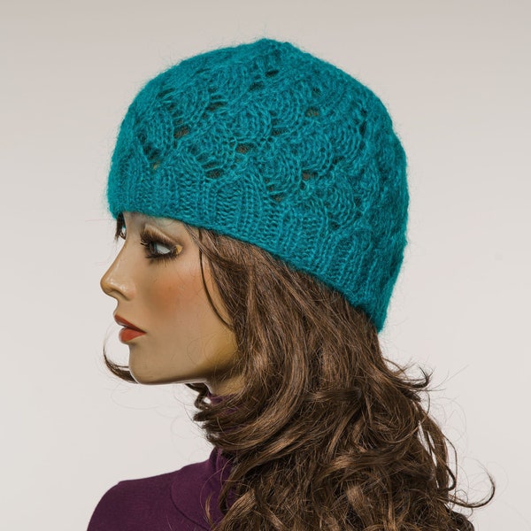 Cappello slouch in Mohair in vari modelli e texture caldo e morbido / Accessorio donna verde e blu / Regalo per lei