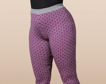 Pantaloni in maglia di lana da donna con motivi geometrici Jacquard- Pantaloni donna a vita alta, abbigliamento da yoga in maglia di lana.
