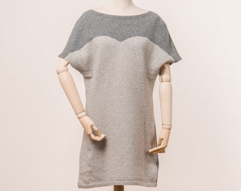 Vestito in lana da donna grigio bicolore ,vestito fatto a maglia da donna, scamiciata in lana con maniche morbide, vestito in calda lana.