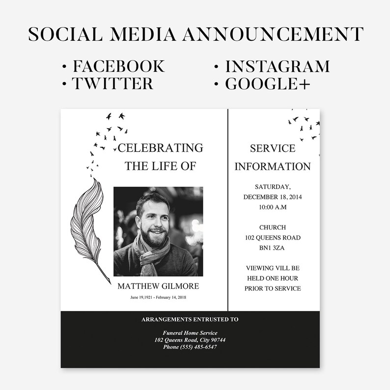 Funeral Social Media Announcement Facebook Template Etsy