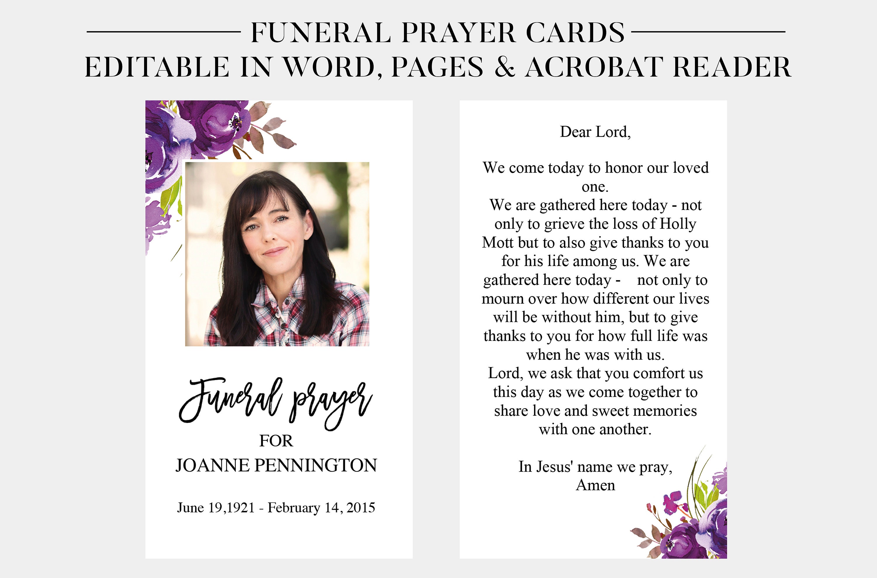 Funeral Prayer Cards  Printable Funeral Cards  Memorial Cards  Funeral  Religious Cards  Memorial Prayer Card Template  Word Pages PDF With Memorial Card Template Word