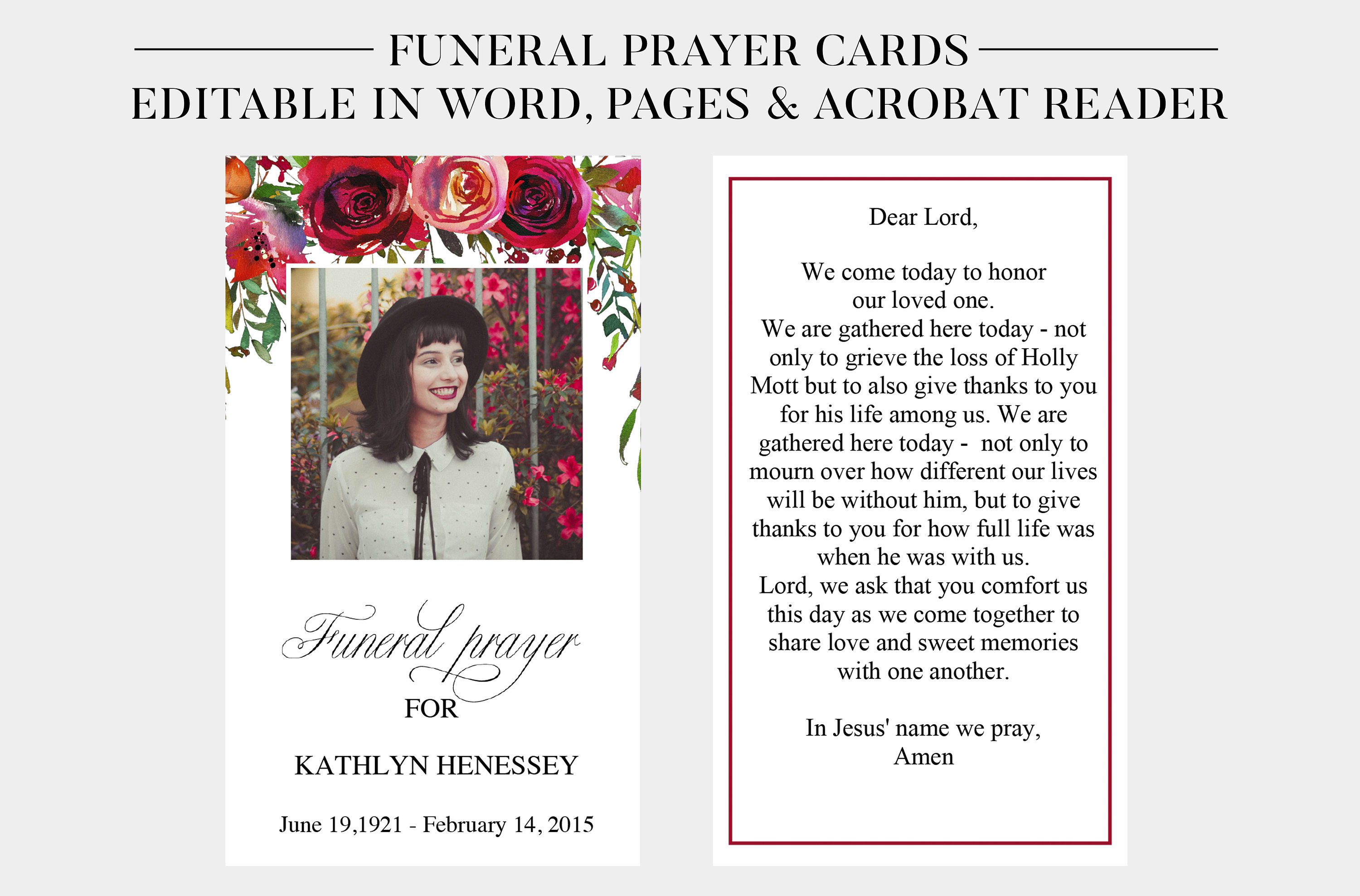 Funeral Prayer Cards  Printable Funeral Cards  Memorial Cards  Funeral  Religious Cards  Memorial Prayer Card Template  Word Pages PDF Regarding Memorial Card Template Word