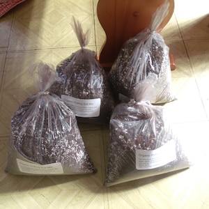 Pu&ograve; includere: Quattro sacchetti di plastica trasparenti riempiti di terriccio marrone. I sacchetti sono etichettati "Organic Potting Soil Mix".