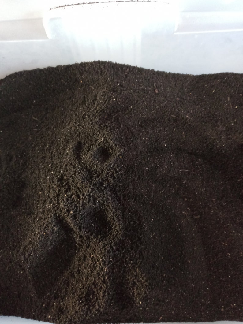 Pu&ograve; includere: Primo piano di materiale marrone scuro, finemente macinato, possibilmente terra o compost, che riempie un contenitore di plastica trasparente. La consistenza appare granulare e leggermente irregolare, con sottili variazioni di tono. L'impressione generale &egrave; di una sostanza naturale e organica.
