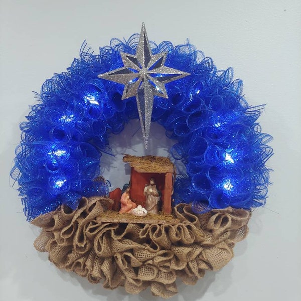 Nativity deco mesh wreath