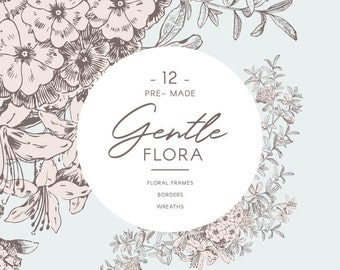 Floral clipart frames, bouquets, laurels - vintage sketches, wedding clipart