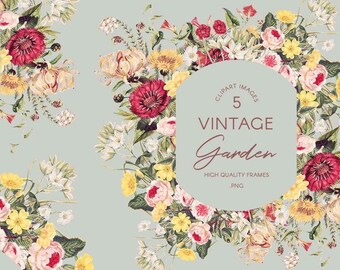 Vintage Floral frames clip art, PNG botanical illustrations, wedding clipart
