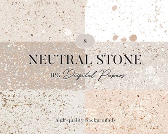 Neutral stone backgrounds clipart set, speckled texture digital papers, elegant & sophisticated backdrops