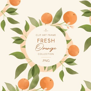 Image clipart cadre cercle fruits orange, illustration simple à l'aquarelle, arrangement préfabriqué