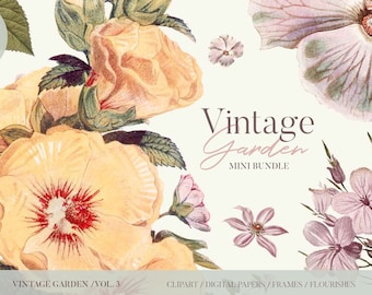 Vintage Floral Clipart Bundle: PNG Flower Illustrations (Digital Download)