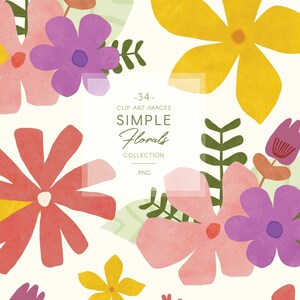 Semplici clip art di fiori, fiori, foglie e mazzi di fiori, graziose illustrazioni floreali colorate di Belle Clipart Boutique