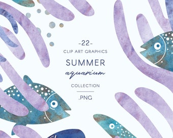 Summer Fish Clipart - watercolor sea life illustrations