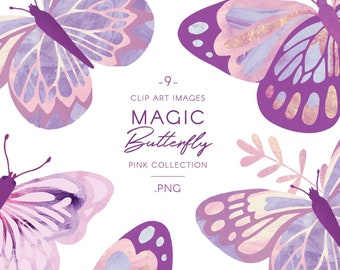 Aquarell Schmetterling Clipart - lila & violette Schmetterlinge, Kinderzimmer Dekoration