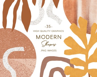 Modern Abstract Shapes Clipart: Leaves, Circles, Speckled Texture (Digital Paper)