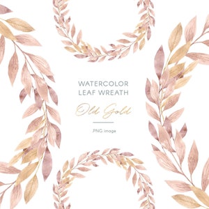 Aquarel krans clipart, rose gouden laurier, handgeschilderde bladeren