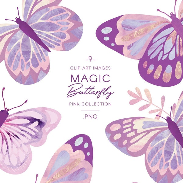 Aquarell Schmetterling Clipart - lila & violette Schmetterlinge, Kinderzimmer Dekoration