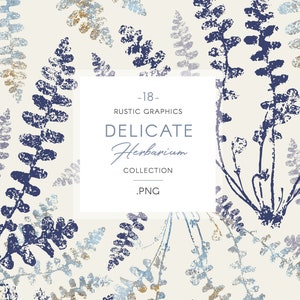 Clipart herbier, fleurs aquarelles, or délicat et bleu