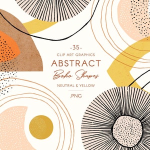 Imágenes prediseñadas de formas boho abstractas, gráficos de collage neutros modernos, ilustraciones simples y minimalistas