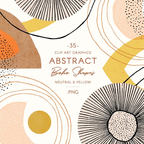 Imágenes prediseñadas de formas boho abstractas, gráficos de collage neutros modernos, ilustraciones simples y minimalistas
