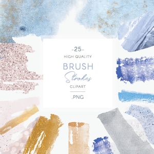 Blue & Gold Watercolor Brush Strokes clipart, abstract shapes