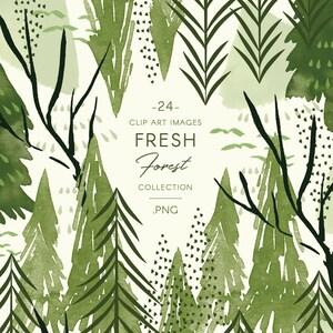 Watercolor forest trees clipart set, abstract woodland illustrations by Belle Clipart