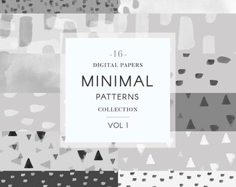 Aquarelle abstraite minimale, 16 papiers numériques, arrière-plans clipart, décors peints à la main