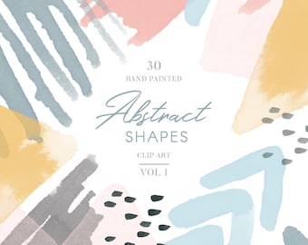 Abstrakte Aquarell Formen VOL 1, 30 handgemalte Clipart-Elemente, transparente Strukturbilder