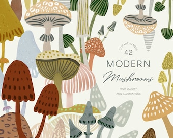 ClipArt di funghi, grafica colorata di funghi, illustrazione di funghi ad acquerello