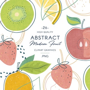Imágenes prediseñadas abstractas de frutas en acuarela, ilustraciones modernas y arte lineal