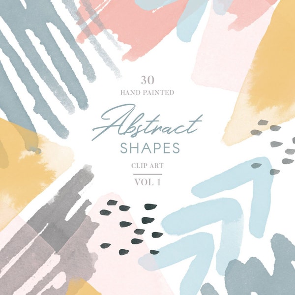 Abstract Watercolor shapes VOL 1, 30 hand painted clipart elements, transparent structure images