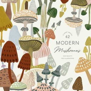 Image clipart champignon, graphiques de champignons colorés, illustration de champignon aquarelle