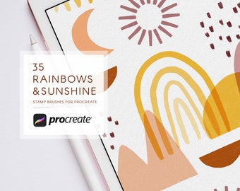Procreate Stamp Brushes: Boho Rainbow, Sun, Moon, Geometric Shapes (Digital Brush set)