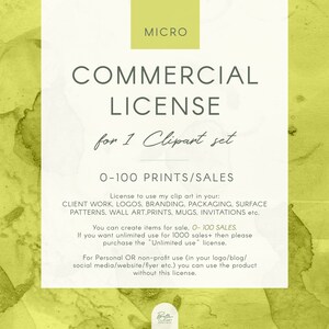 MICRO commerciële licentie-add-on, van 0 tot 100 afdrukken/verkoop, GEEN krediet vereist - Hiermee kunt u EEN clipart-set gebruiken in artikelen die te koop zijn