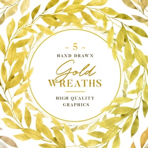 Gouden aquarel bladkransen clip art-gouden botanische clipart, handgeschilderde bladeren krans, gouden frames, hoogwaardige elegante clipart