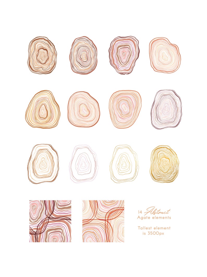 2 digital papers included abstract pink /& orange line art shapes Agate clip art