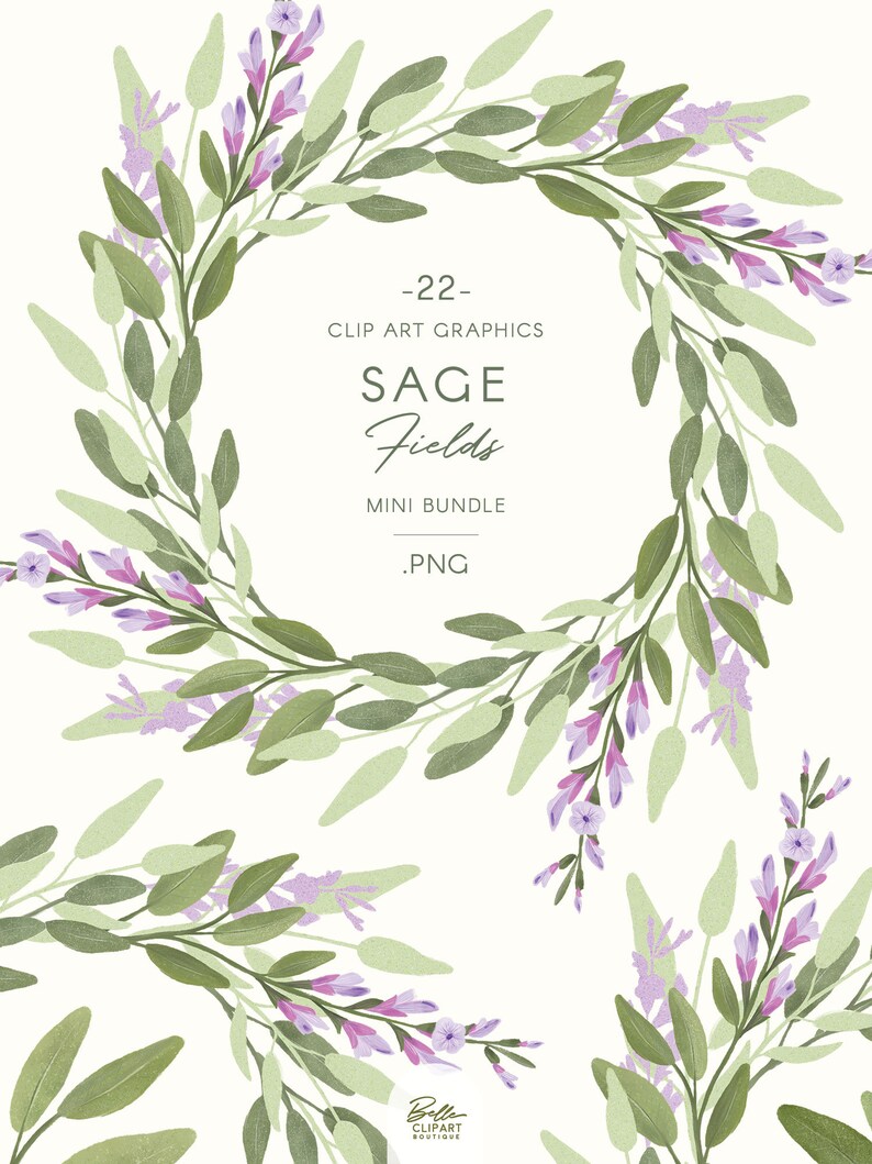 Sage Flowers & Foliage Clip Art Botanical Gouache Etsy